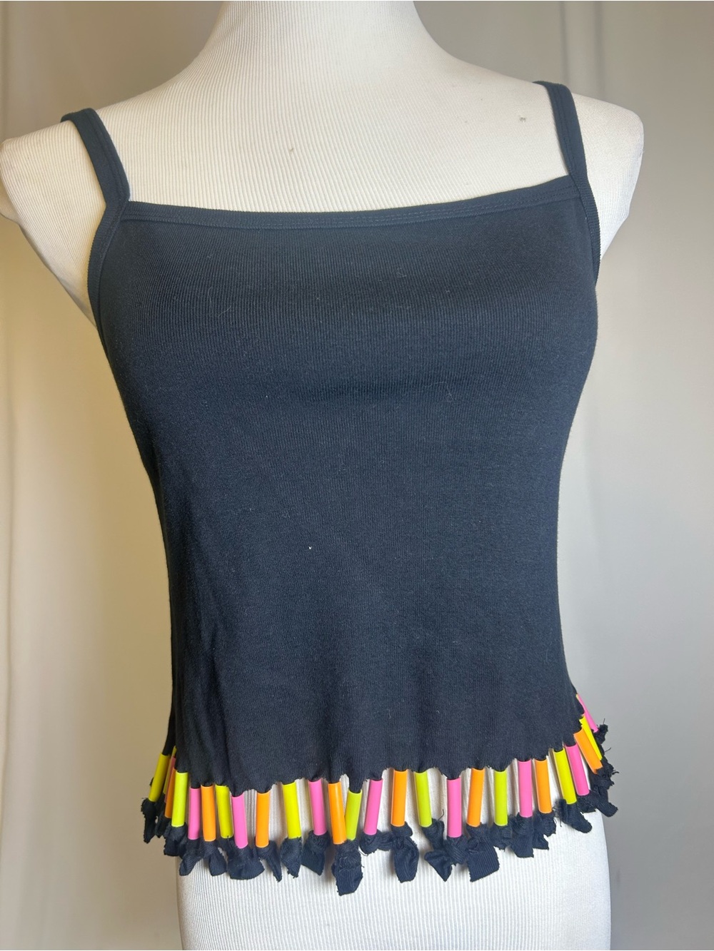 Y2K Women’s Black Tank Top with Neon Bead Trim